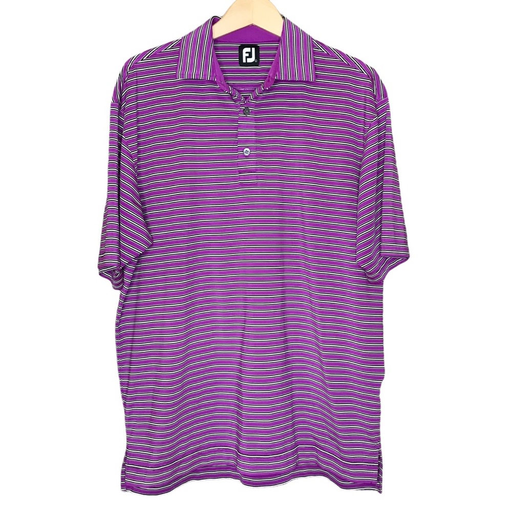 FootJoy Golf Polo Performance Purple Black Stripes Short Sleeve Shirt Large
